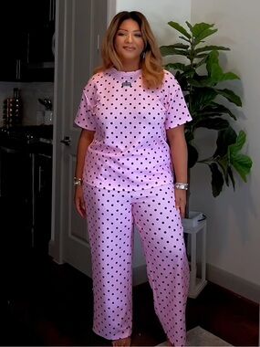 SHEIN Pink Polka Dot Short Sleeve Tee & pants set